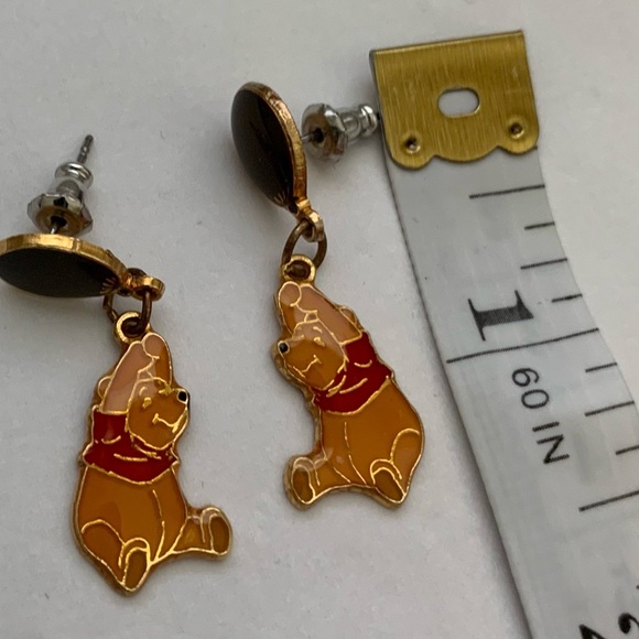 VTG Disney Gold Pooh Enamel Earrings Drop Dangle Balloon Stamped Disney AAI 1995 - Picture 5 of 6